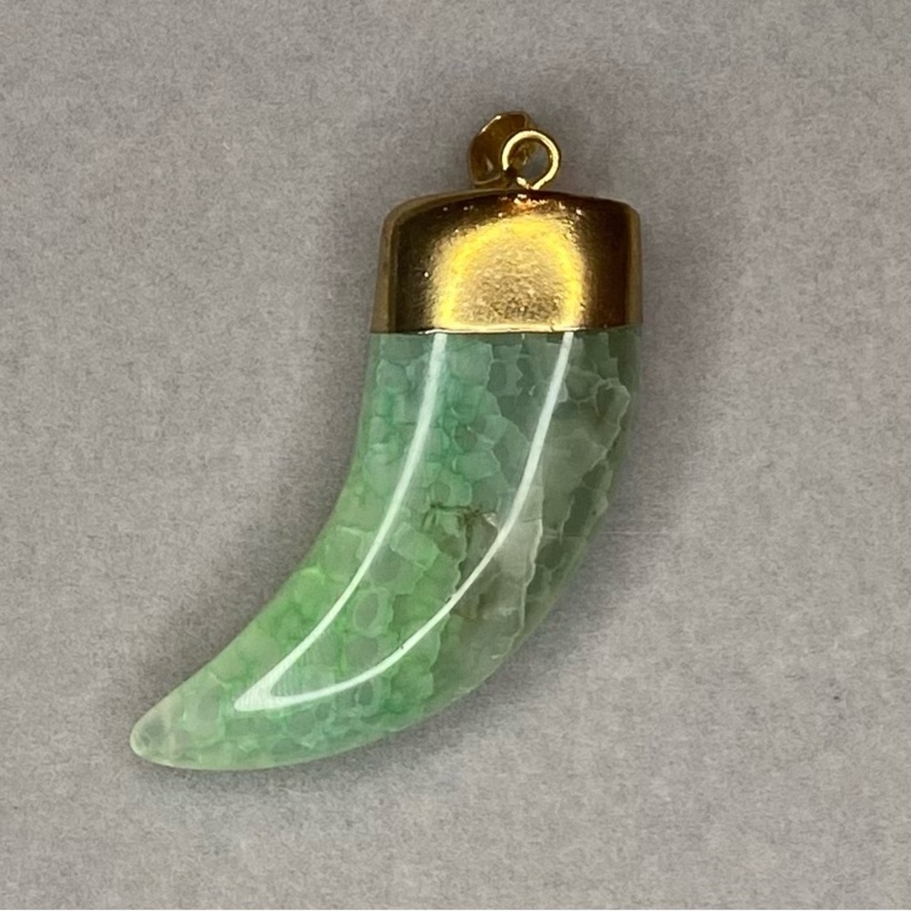 Green Adventurine Tusk Pendant with gold plated clasp